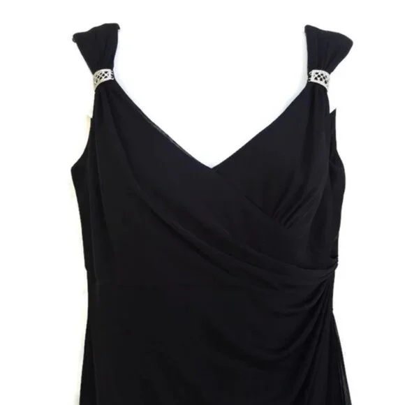 Vintage Alex Evenings Formal Chiffon Dress w/ Rhinestone Clasps, Black, Size 8P - Picture 4 of 5